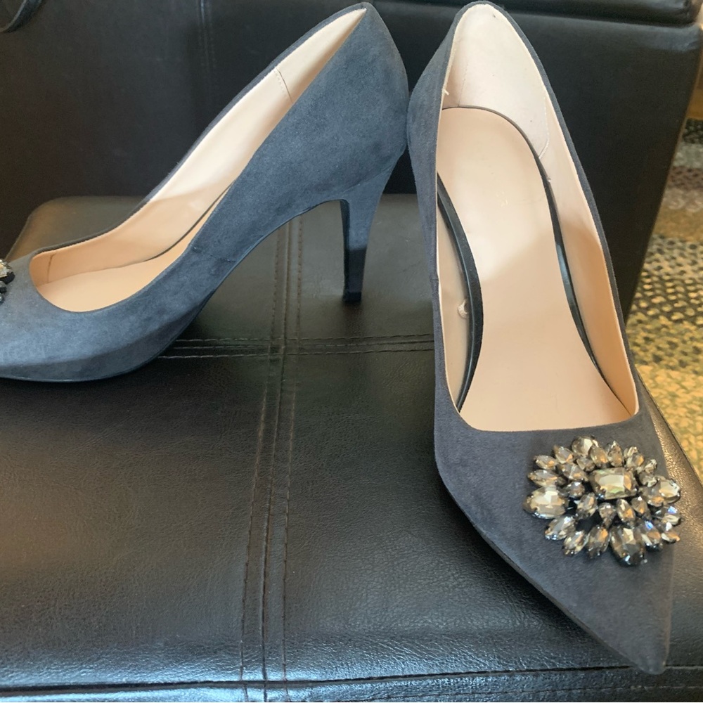 Ann Taylor Charcoal Heels with Jewel Accent